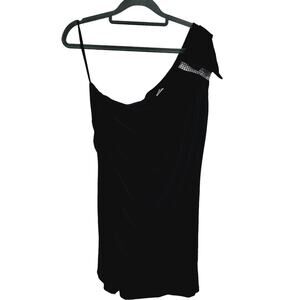Eureka Women's 2X One Shoulder Ruffled Strap Mini Dress Black Glam Semi Formal